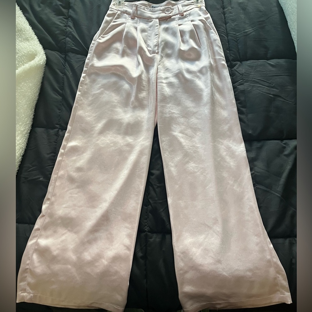Princess Polly Elegant Satin Light Pink Women's Pants, Size 2